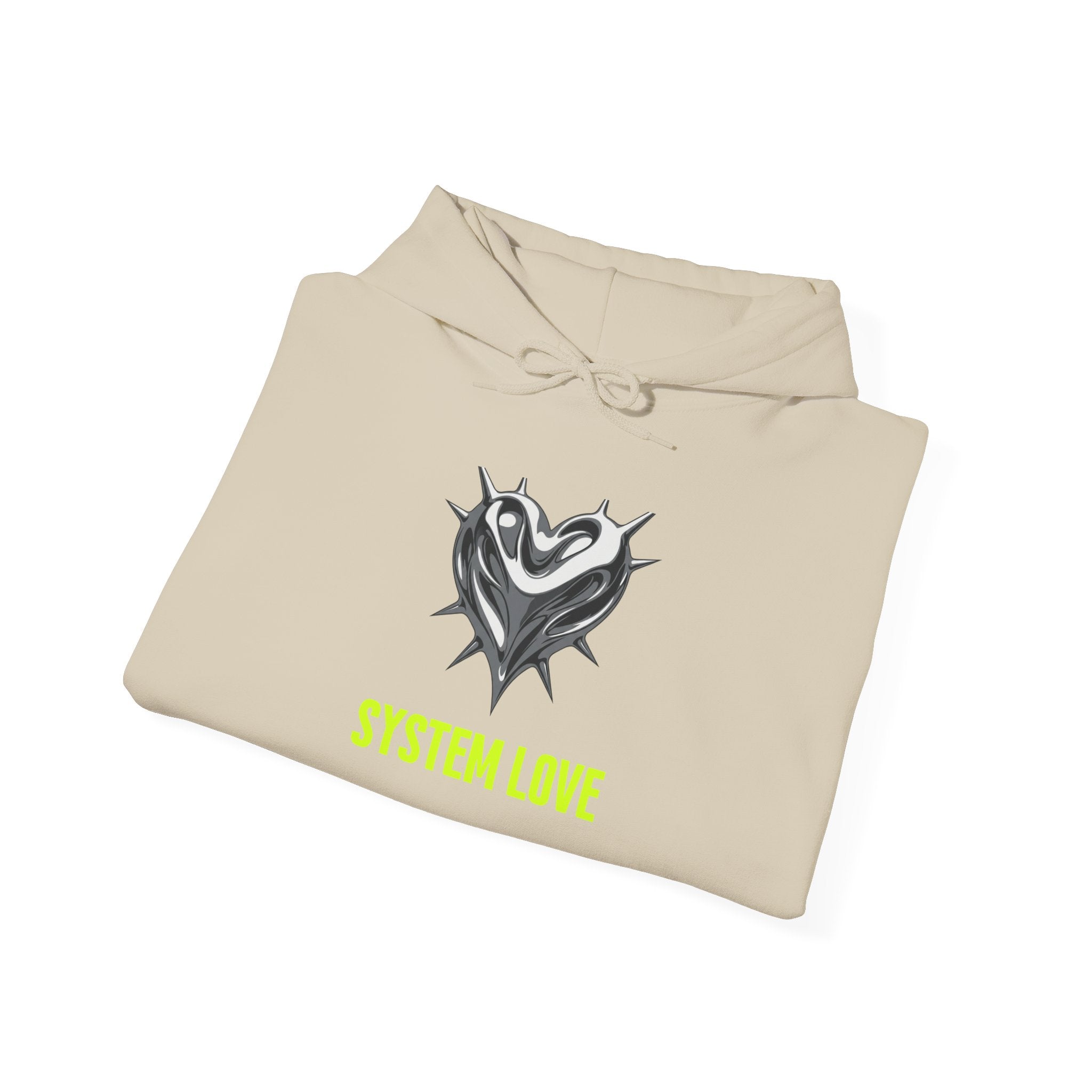 Retro-Futurism Chrome Heart Hoodie - System Love Y2K Streetwear