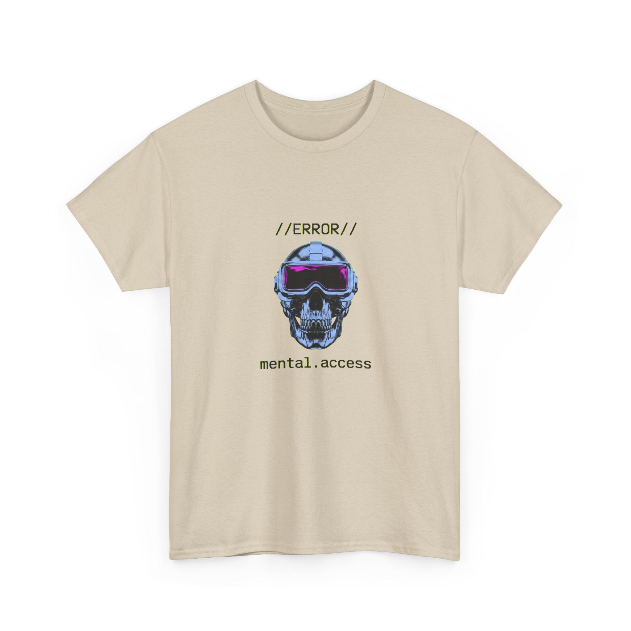Unisex Heavyweight Tee - Mental Access 404 Chrome Skull