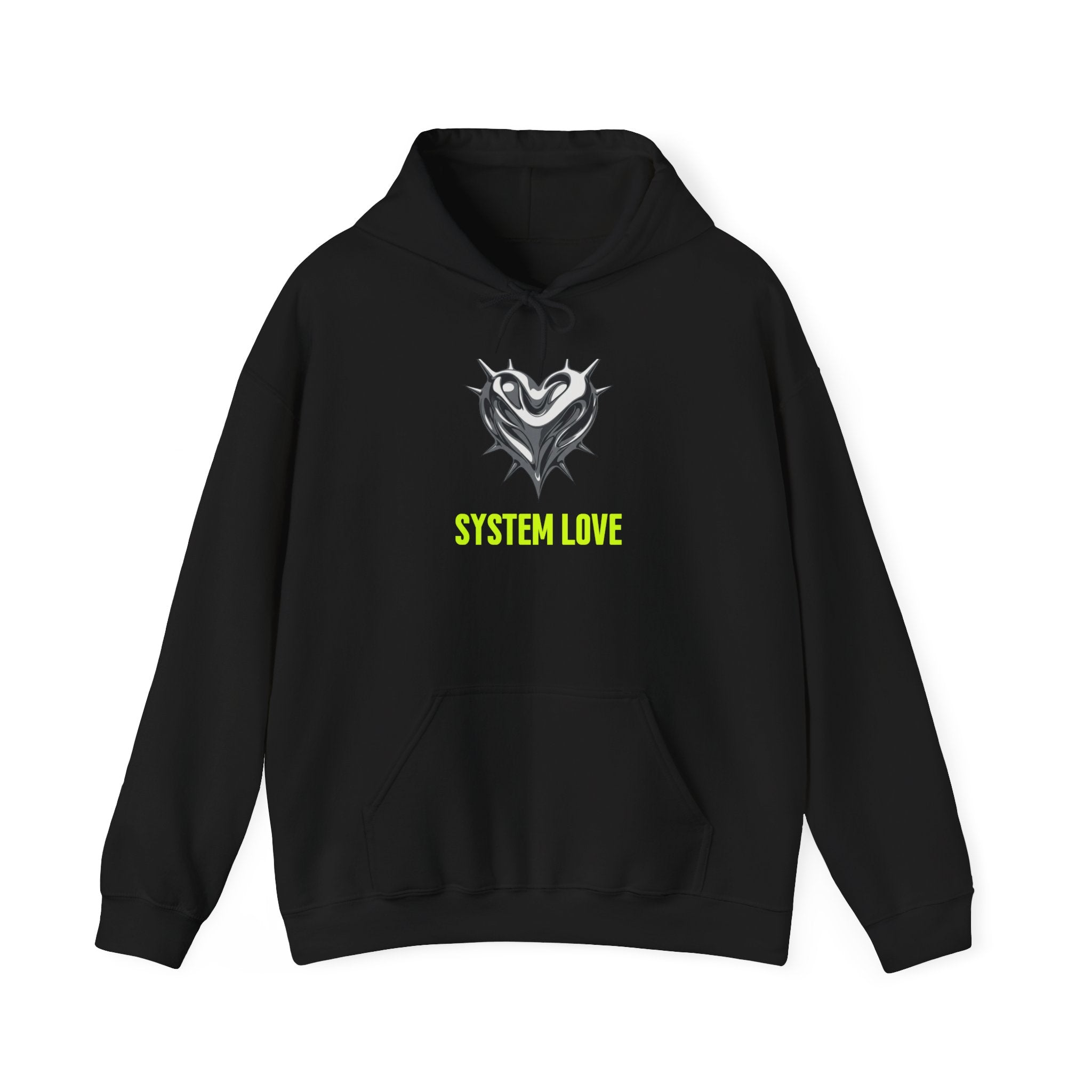 Retro-Futurism Chrome Heart Hoodie - System Love Y2K Streetwear