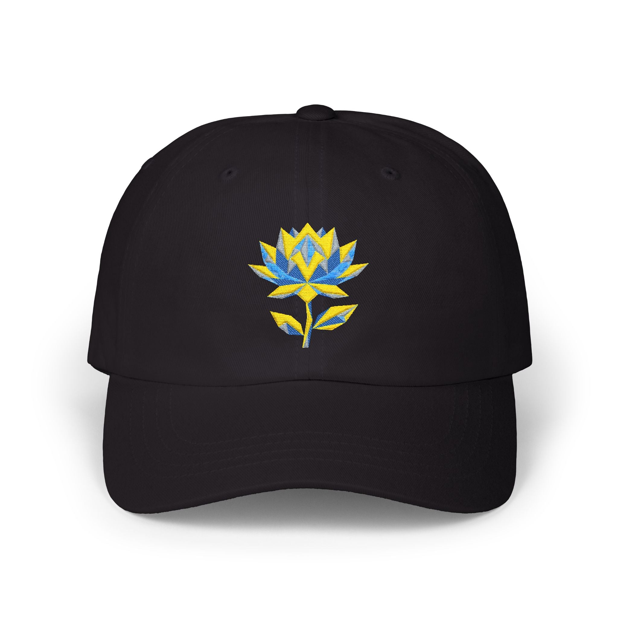 Embroidered Dad Hat - Low Poly Lotus Cyberpunk Aesthetic