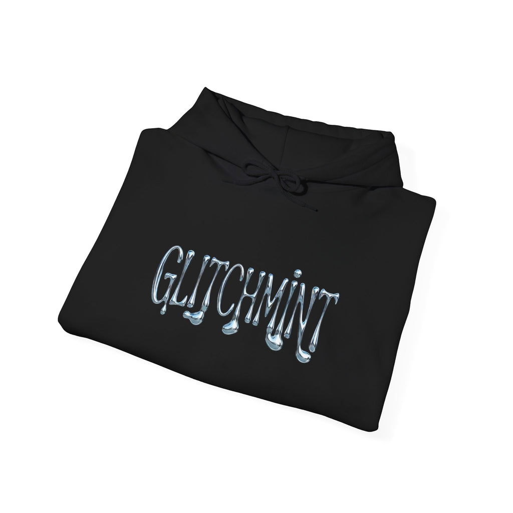 Retro-Futurist Chrome Liquid Logo Hoodie - Y2K Aesthetic
