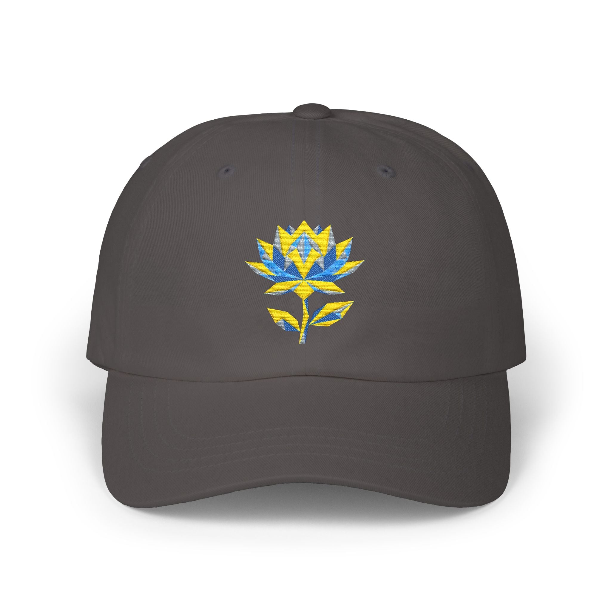 Embroidered Dad Hat - Low Poly Lotus Cyberpunk Aesthetic