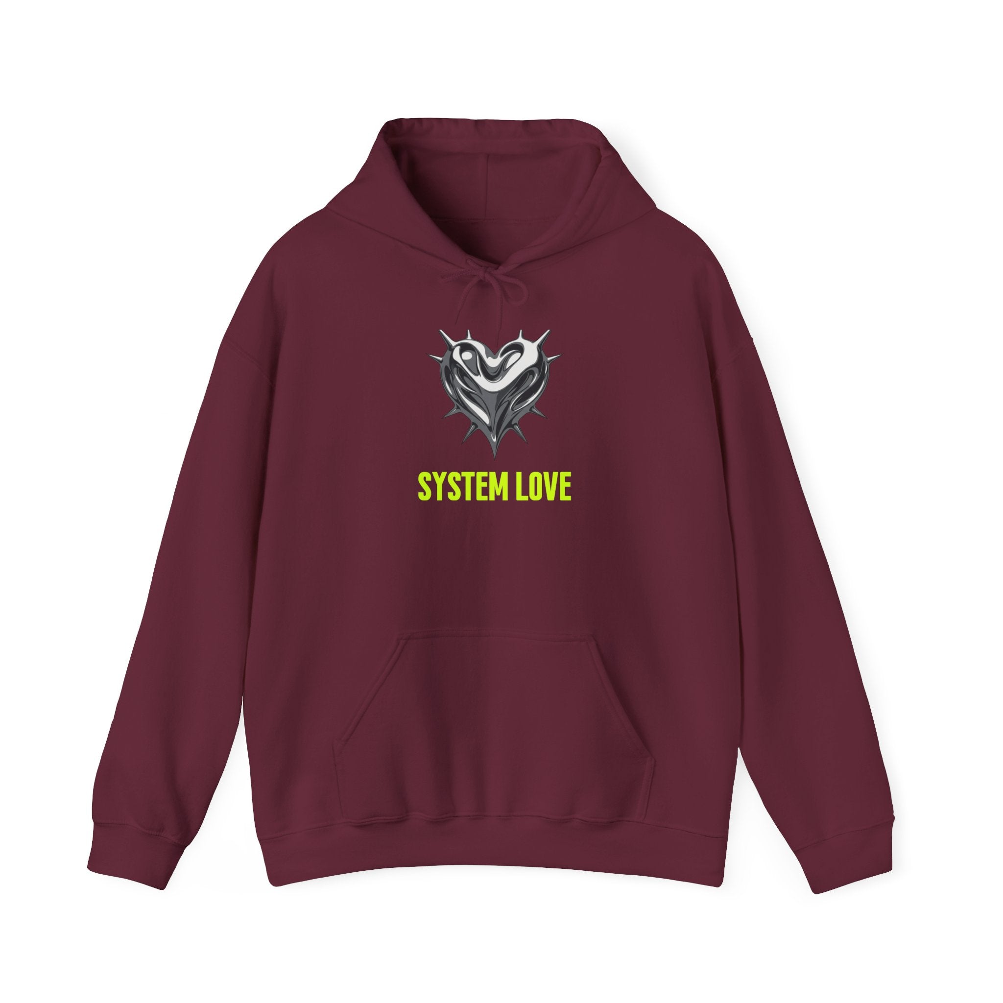 Retro-Futurism Chrome Heart Hoodie - System Love Y2K Streetwear