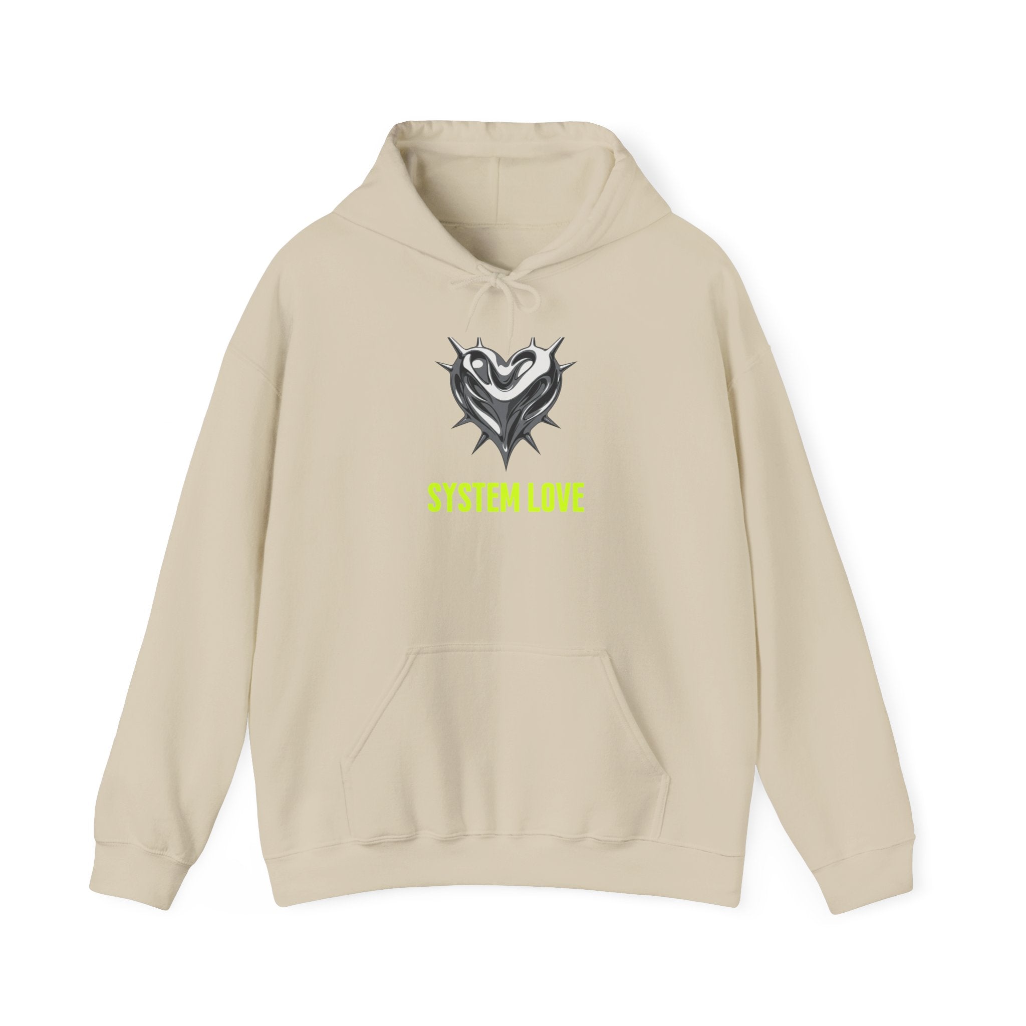 Retro-Futurism Chrome Heart Hoodie - System Love Y2K Streetwear