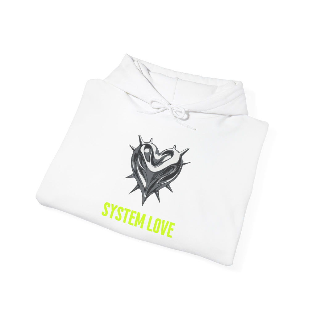 Retro-Futurism Chrome Heart Hoodie - System Love Y2K Streetwear