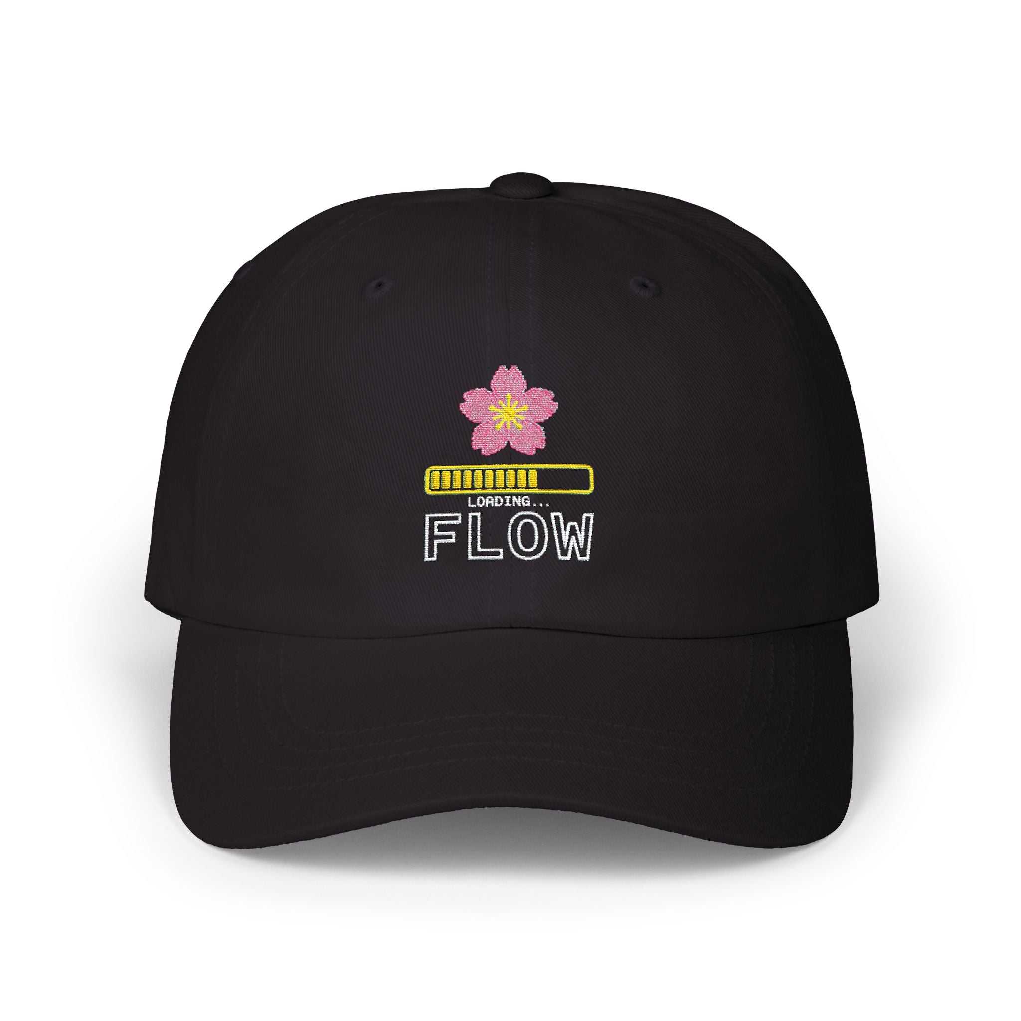 Cyber Sakura Embroidered Dad Hat - Retro-Futurism Y2K Tech Cap