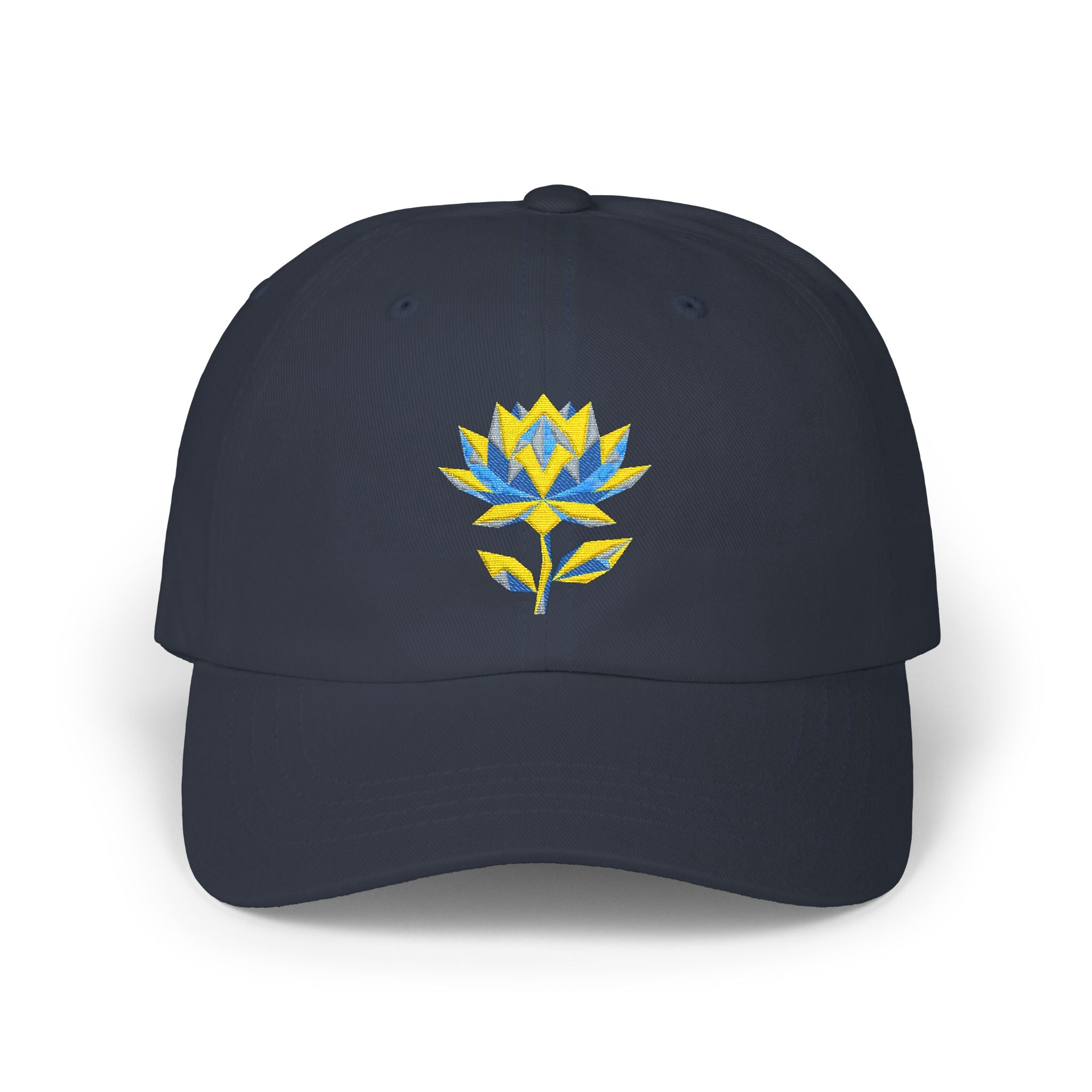 Embroidered Dad Hat - Low Poly Lotus Cyberpunk Aesthetic