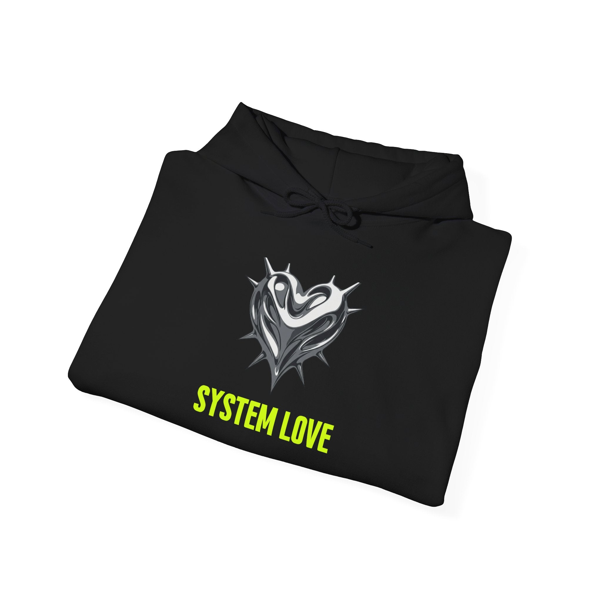 Retro-Futurism Chrome Heart Hoodie - System Love Y2K Streetwear