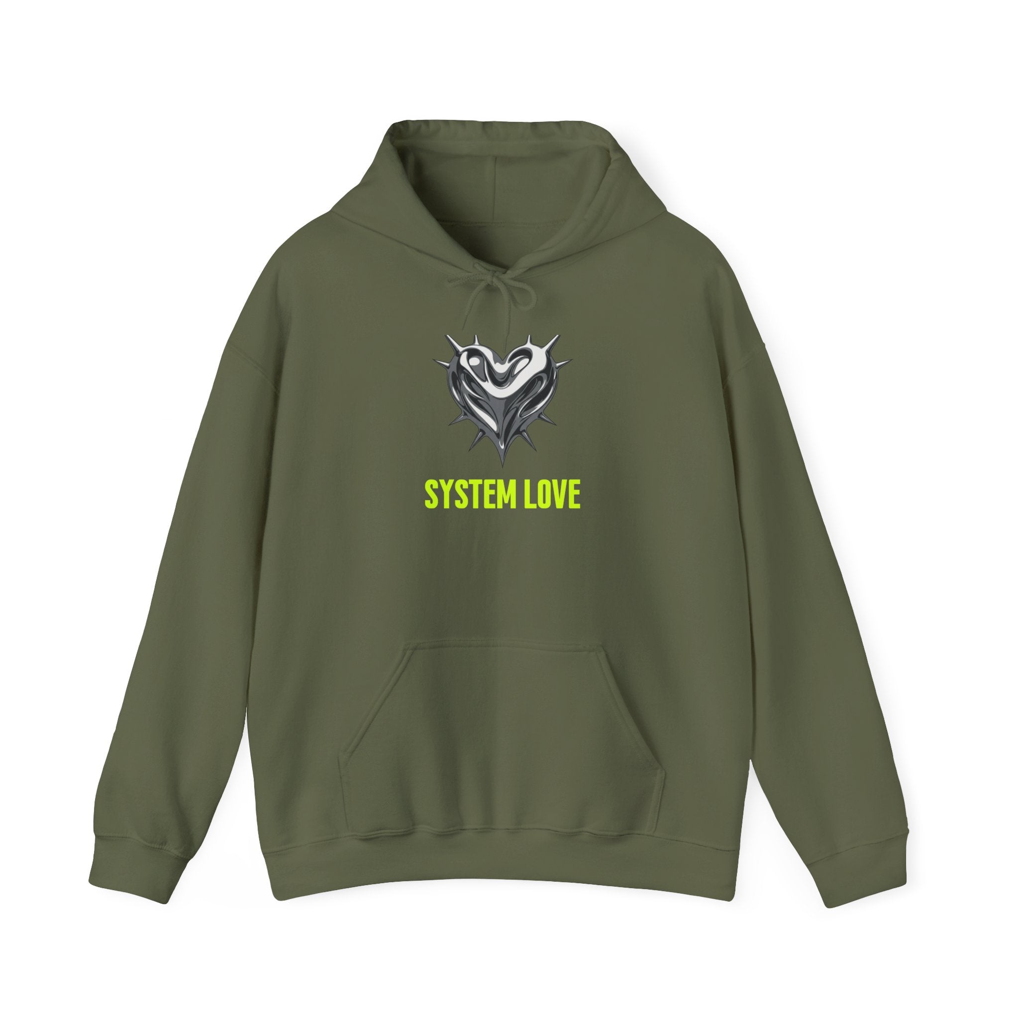 Retro-Futurism Chrome Heart Hoodie - System Love Y2K Streetwear