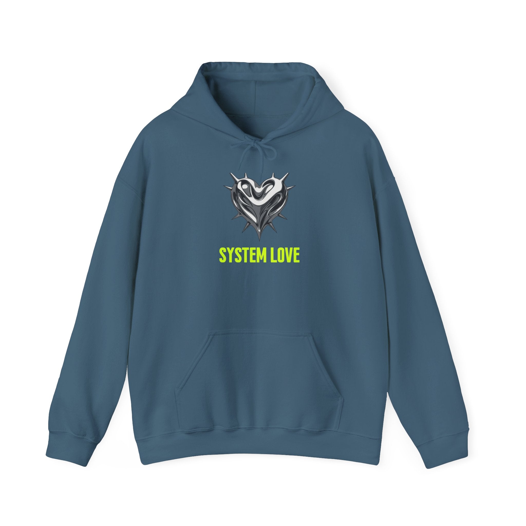 Retro-Futurism Chrome Heart Hoodie - System Love Y2K Streetwear