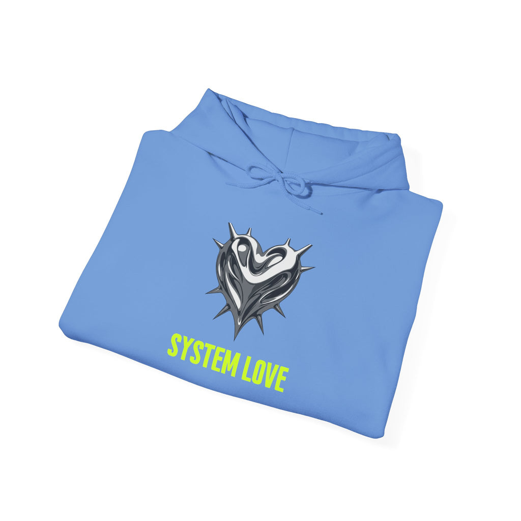 Retro-Futurism Chrome Heart Hoodie - System Love Y2K Streetwear