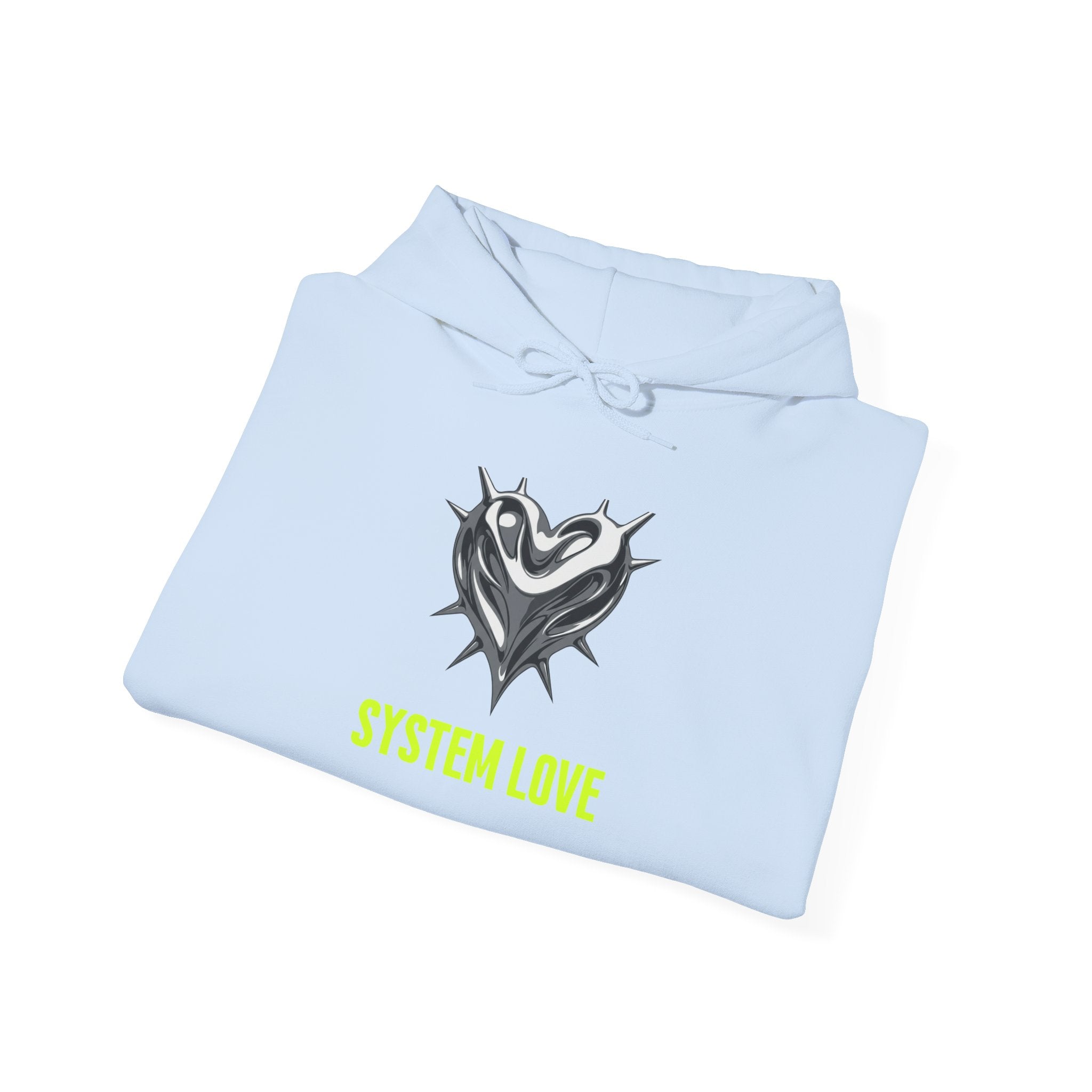 Retro-Futurism Chrome Heart Hoodie - System Love Y2K Streetwear