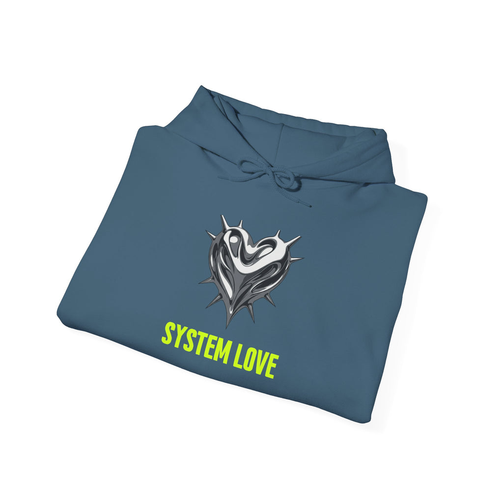 Retro-Futurism Chrome Heart Hoodie - System Love Y2K Streetwear