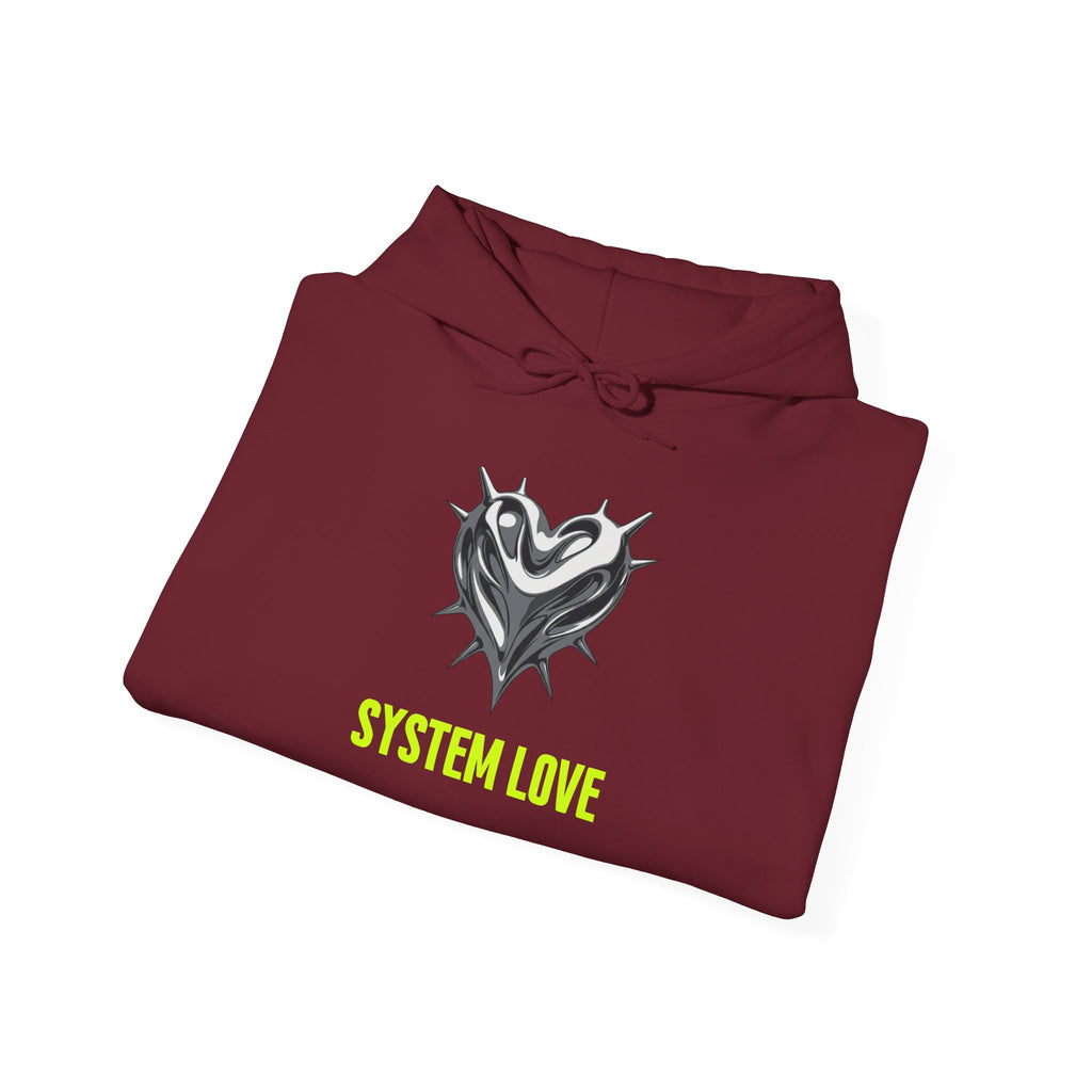 Retro-Futurism Chrome Heart Hoodie - System Love Y2K Streetwear