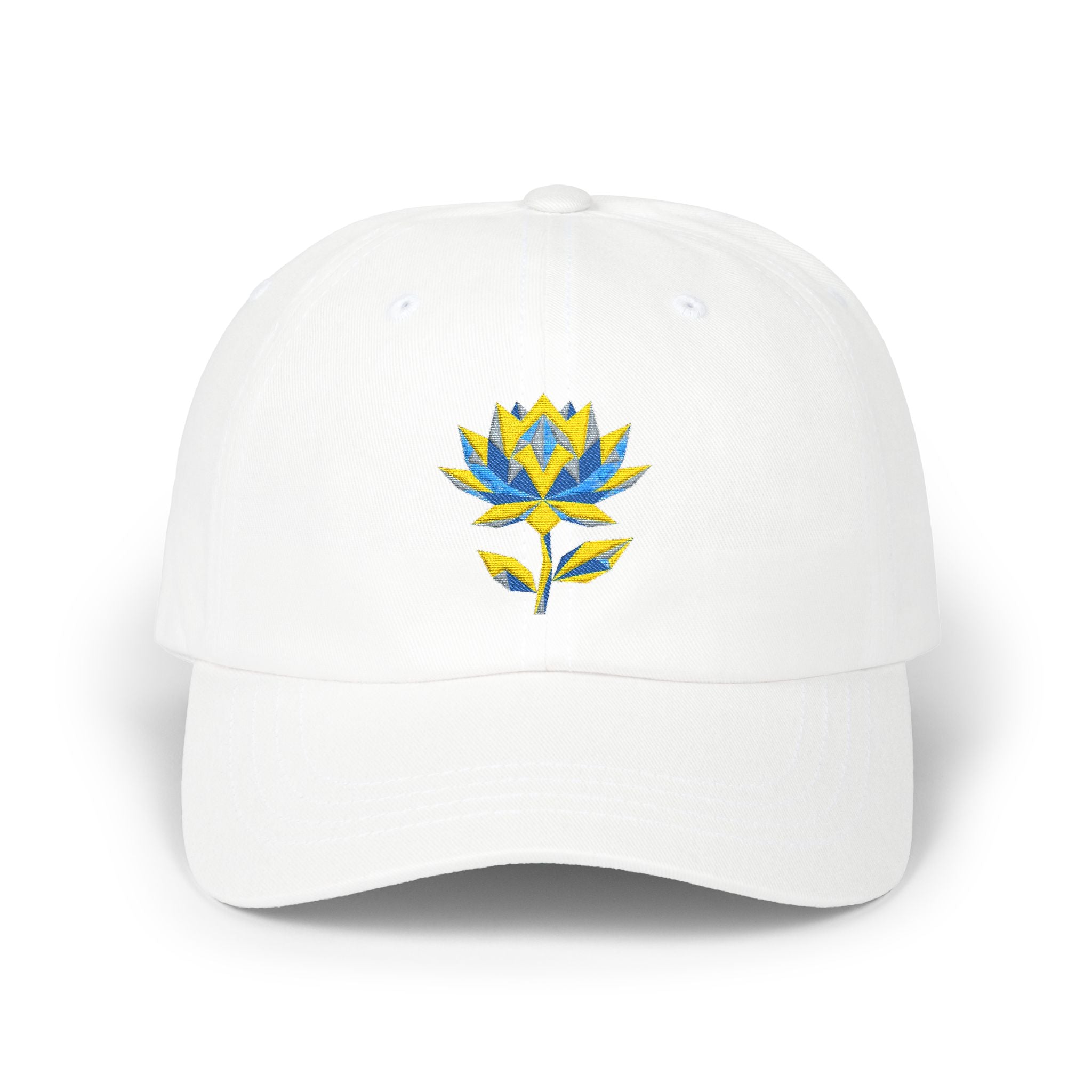 Embroidered Dad Hat - Low Poly Lotus Cyberpunk Aesthetic