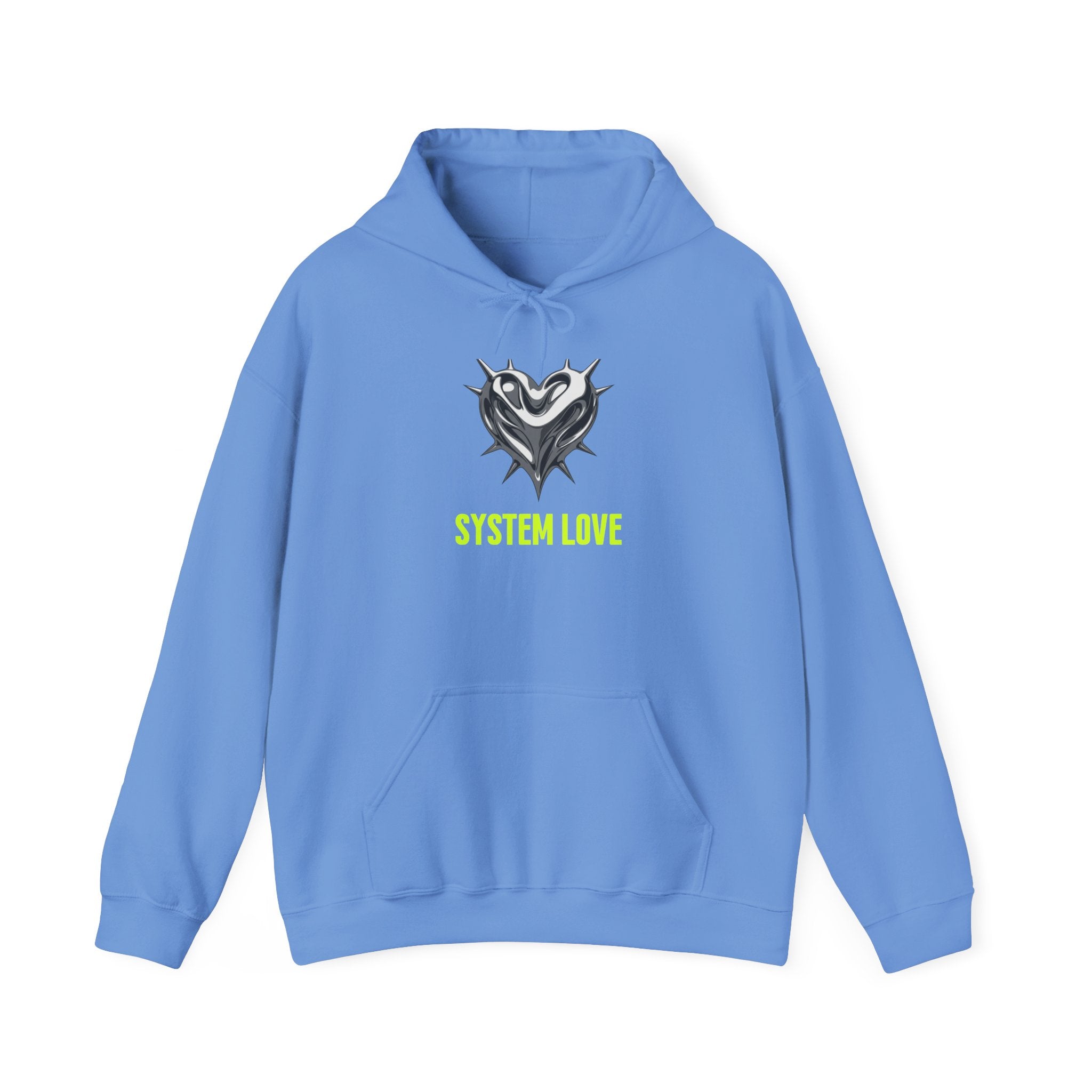 Retro-Futurism Chrome Heart Hoodie - System Love Y2K Streetwear