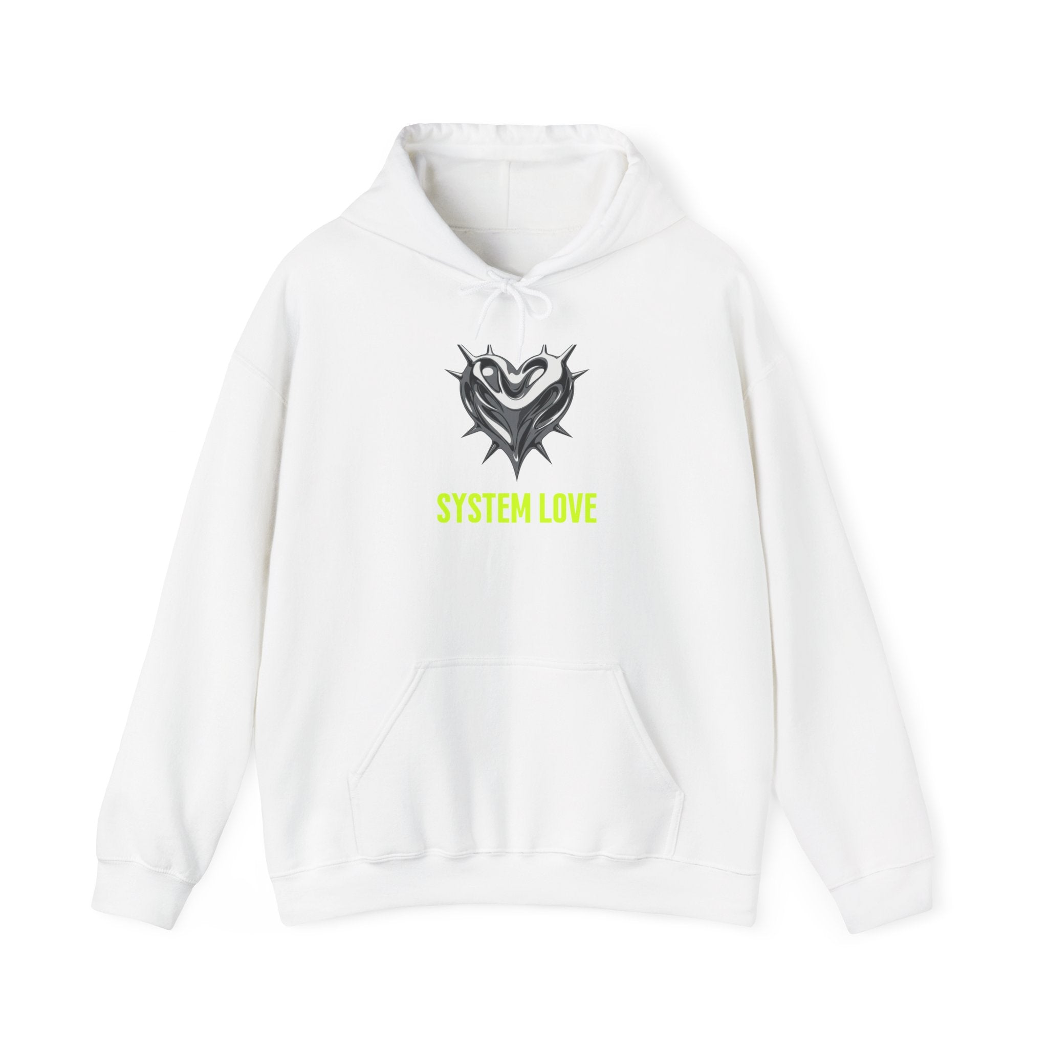 Retro-Futurism Chrome Heart Hoodie - System Love Y2K Streetwear