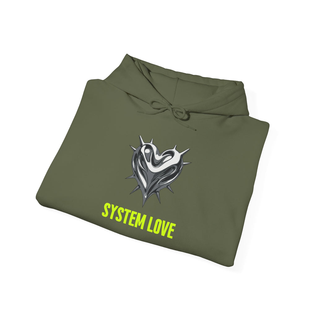 Retro-Futurism Chrome Heart Hoodie - System Love Y2K Streetwear