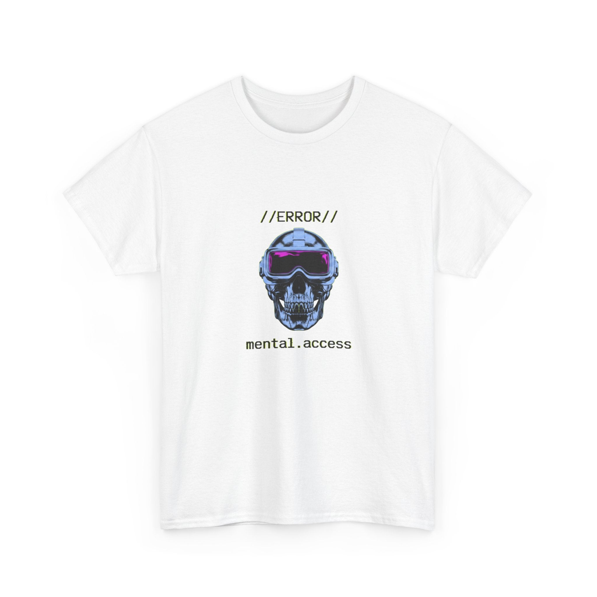 Unisex Heavyweight Tee - Mental Access 404 Chrome Skull