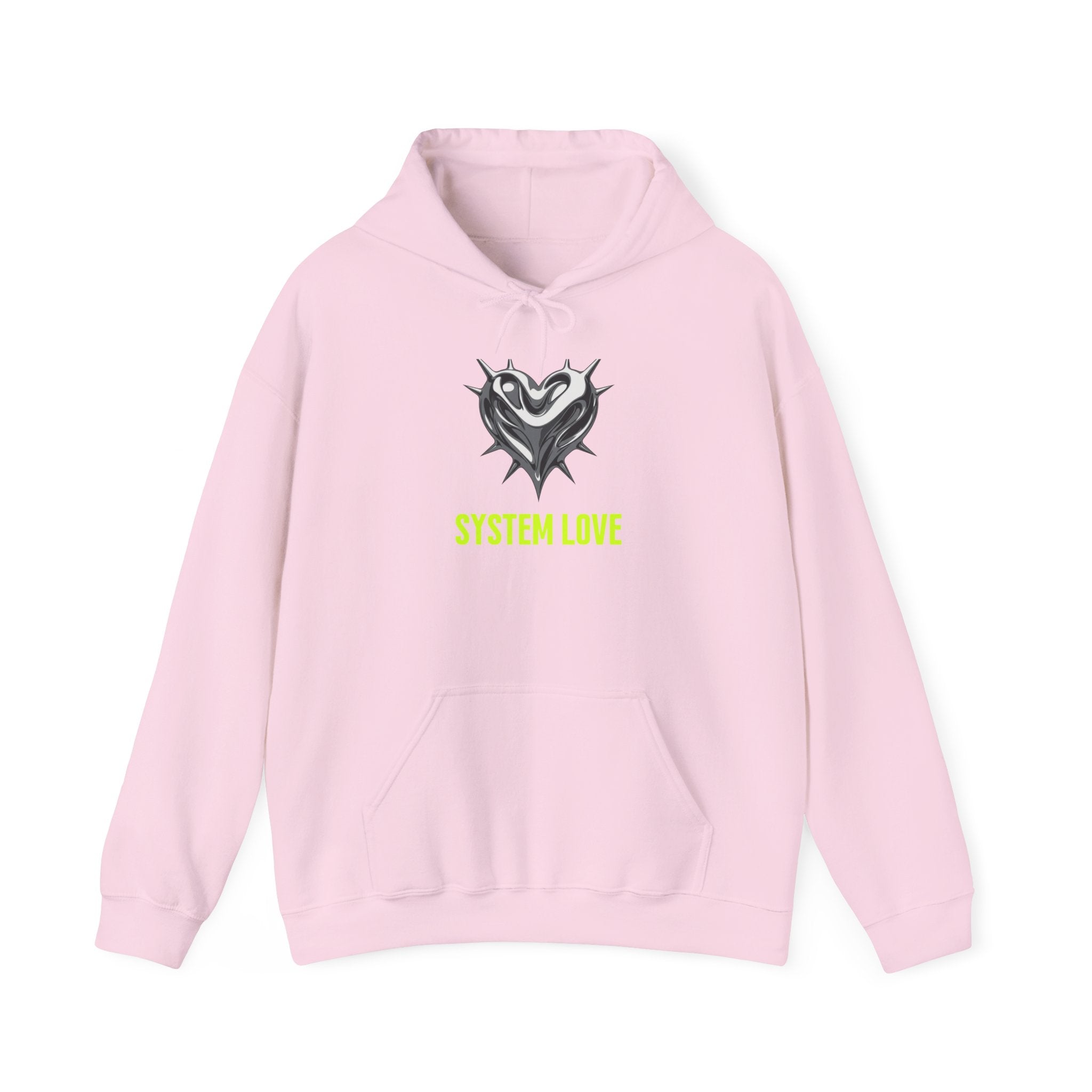 Retro-Futurism Chrome Heart Hoodie - System Love Y2K Streetwear