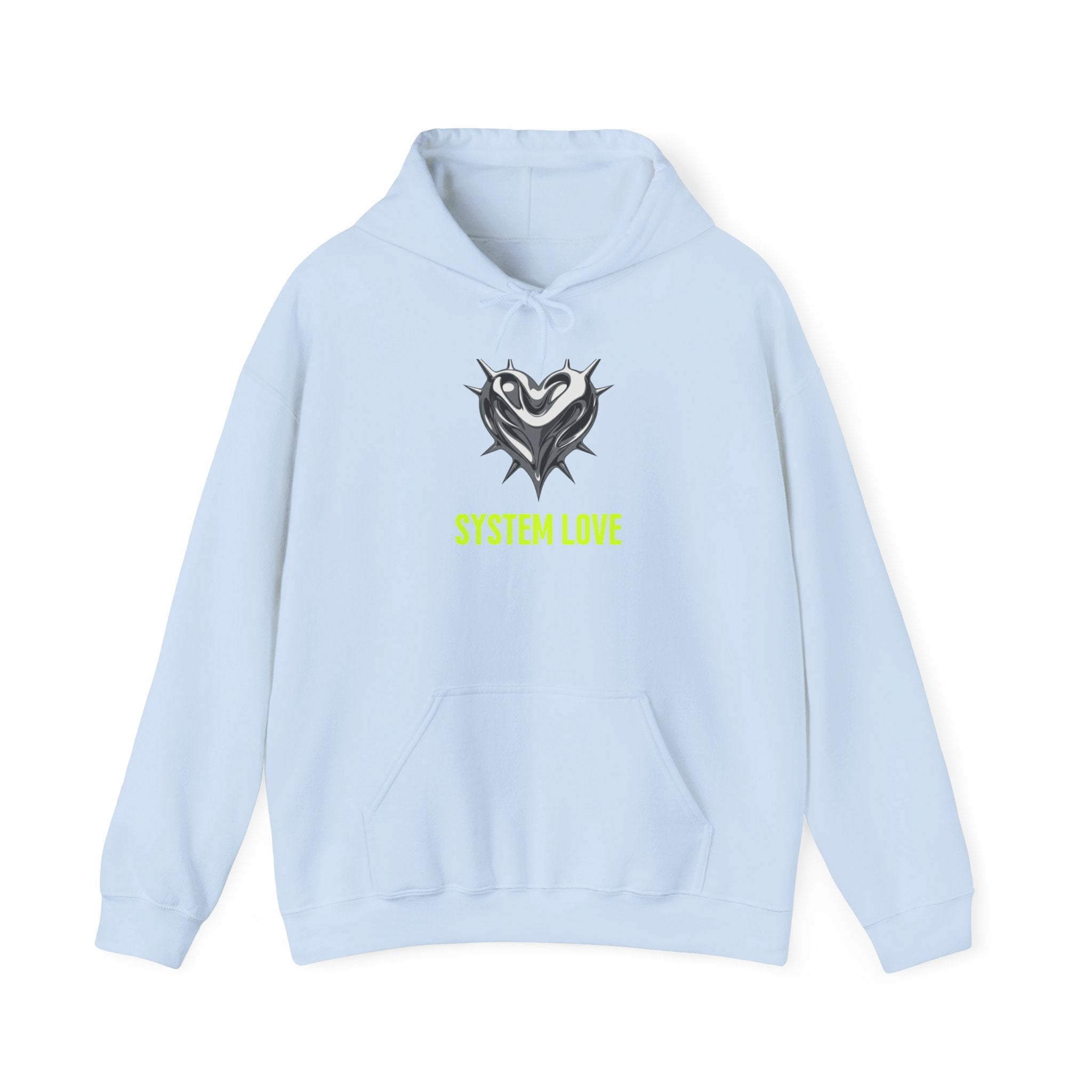 Retro-Futurism Chrome Heart Hoodie - System Love Y2K Streetwear