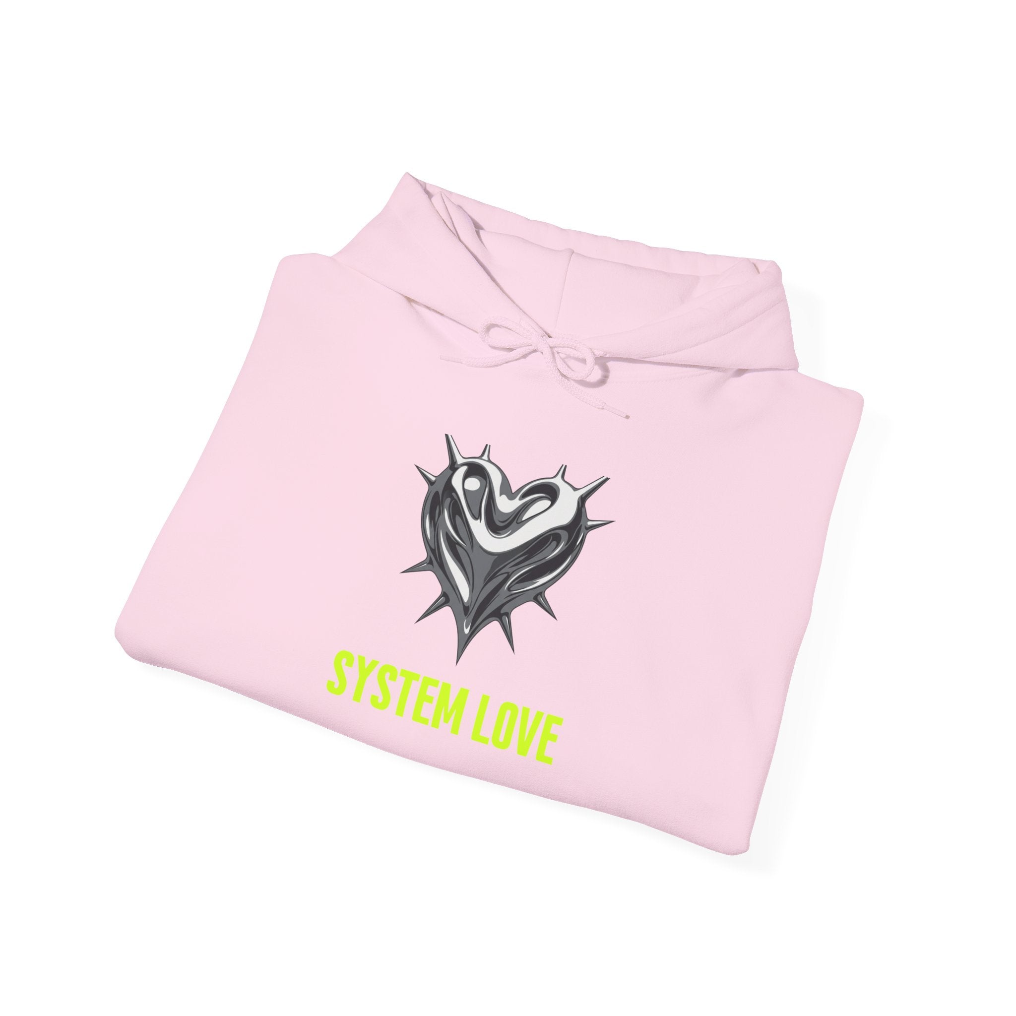 Retro-Futurism Chrome Heart Hoodie - System Love Y2K Streetwear