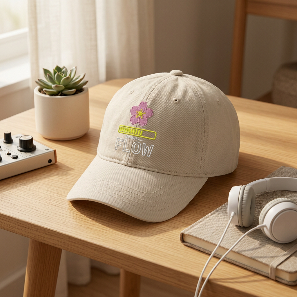 Cyber Sakura Embroidered Dad Hat - Retro-Futurism Y2K Tech Cap