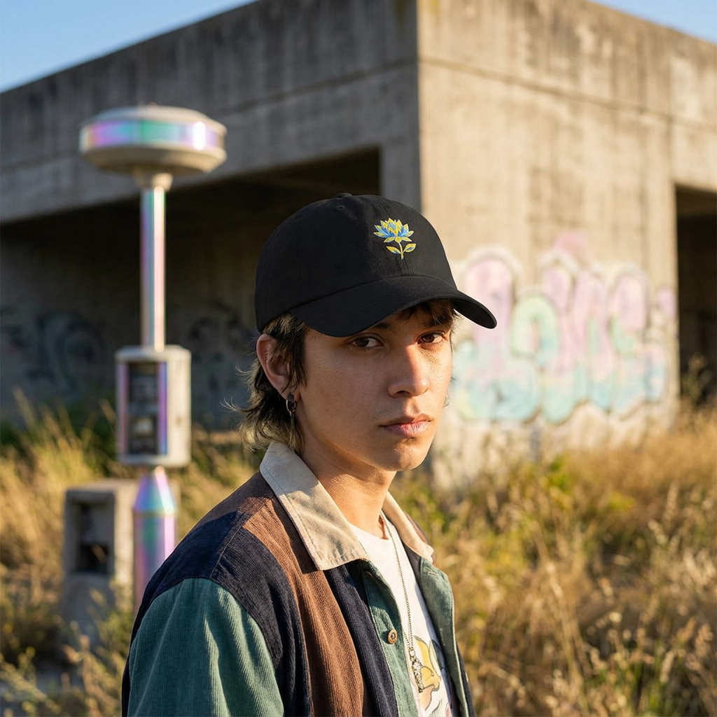 Embroidered Dad Hat - Low Poly Lotus Cyberpunk Aesthetic
