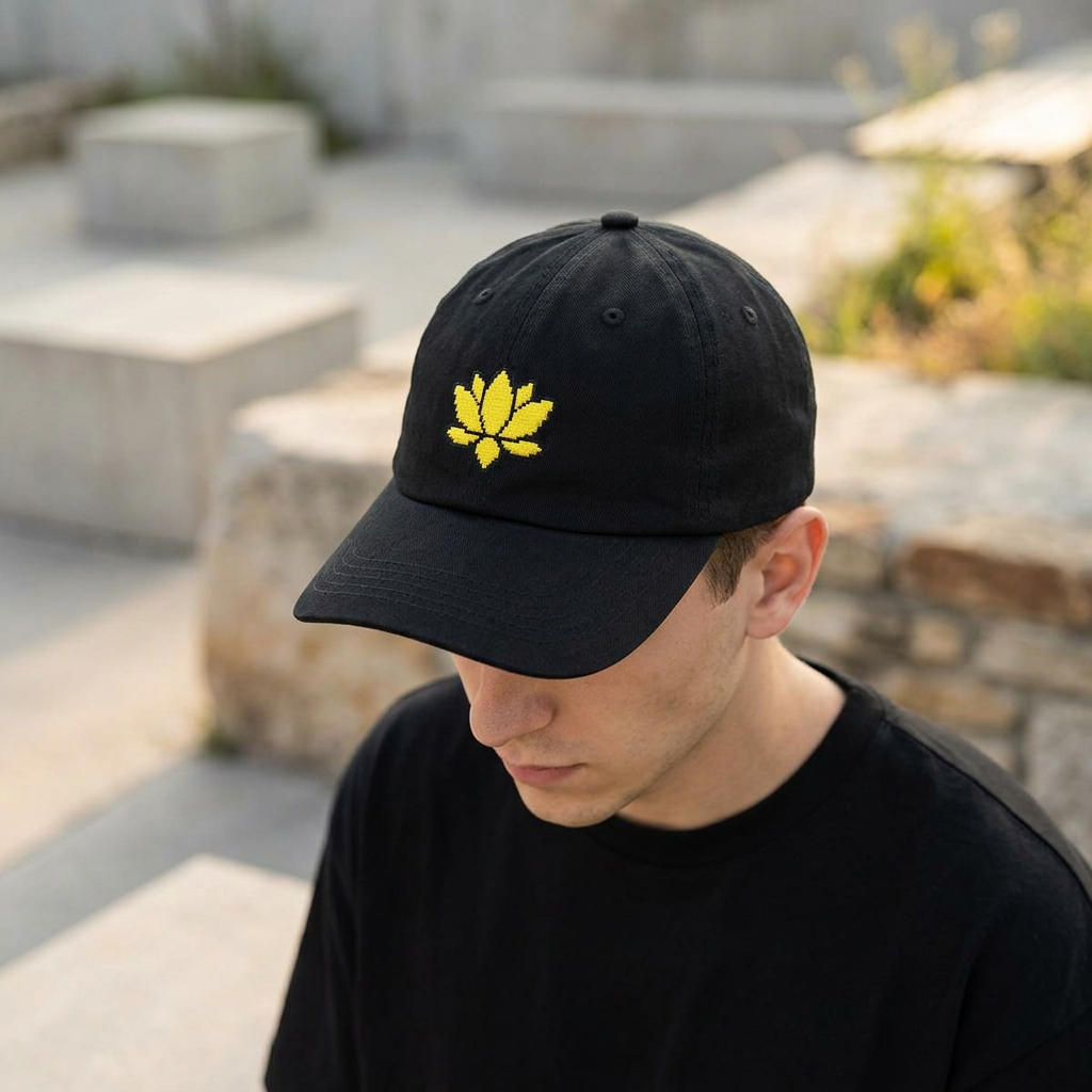 Embroidered Pixel Lotus Dad Hat | Minimalist Y2K Tech Cap