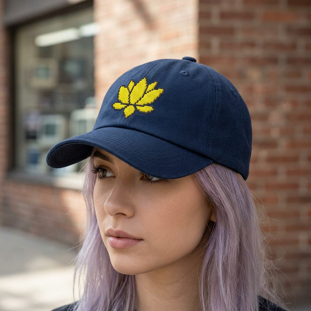 Embroidered Pixel Lotus Dad Hat | Minimalist Y2K Tech Cap