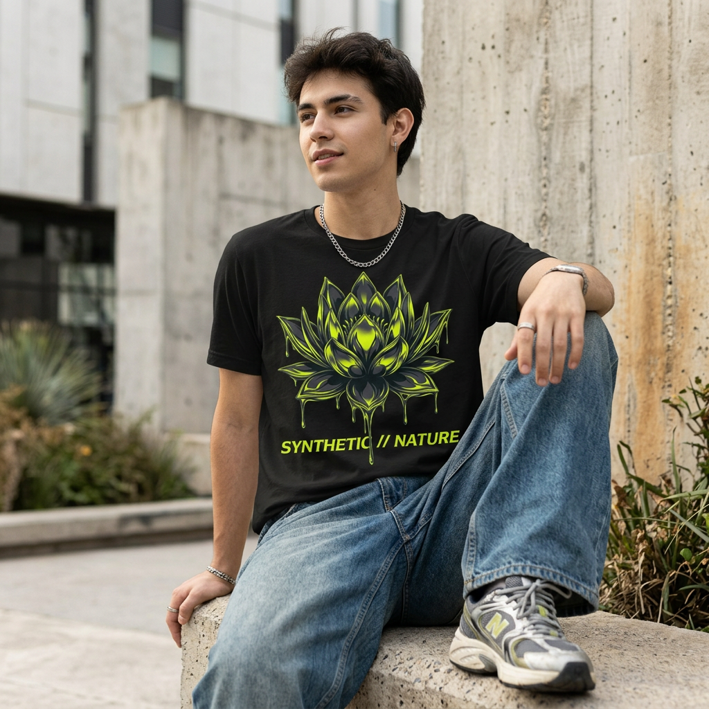 Chrome Lotus Technical Tee - Retro-Futurism Y2K Graphic Shirt