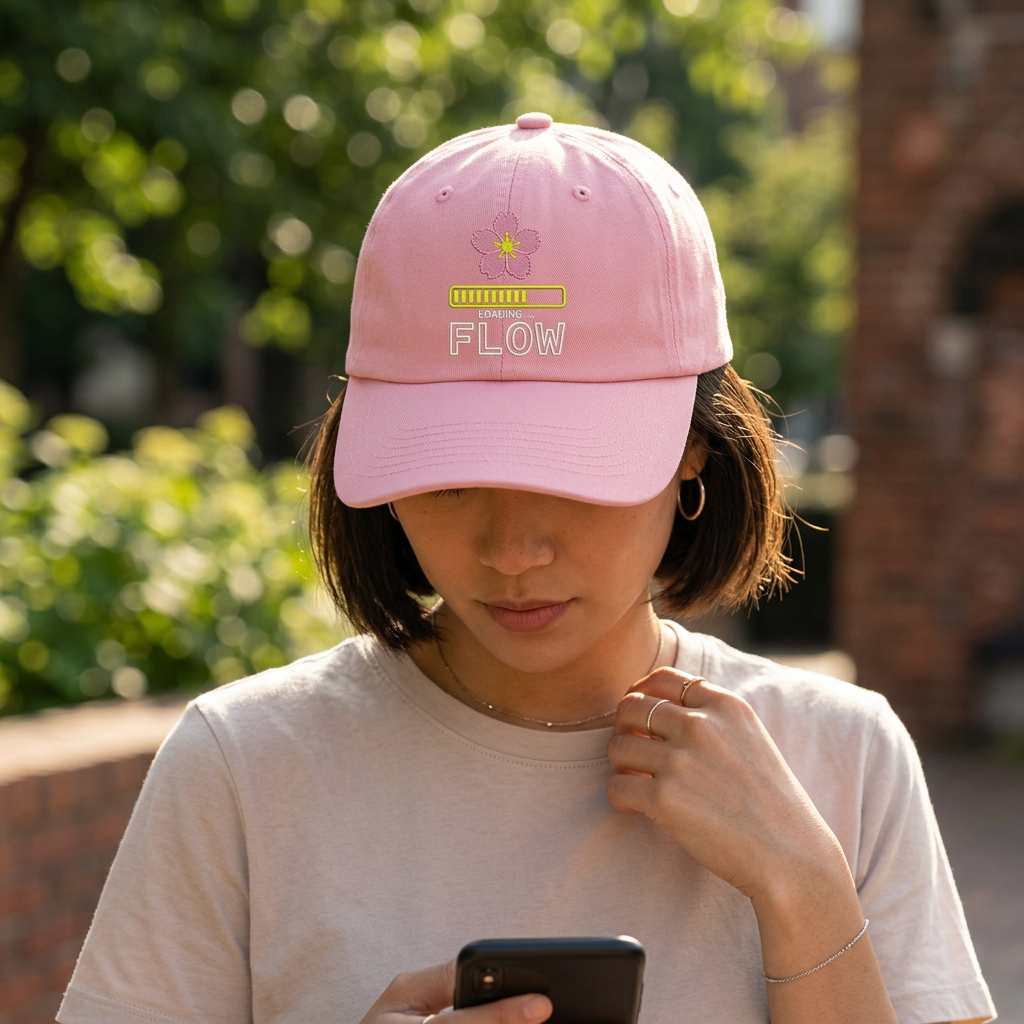 Cyber Sakura Embroidered Dad Hat - Retro-Futurism Y2K Tech Cap