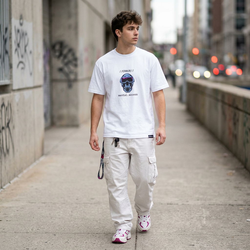 Unisex Heavyweight Tee - Mental Access 404 Chrome Skull