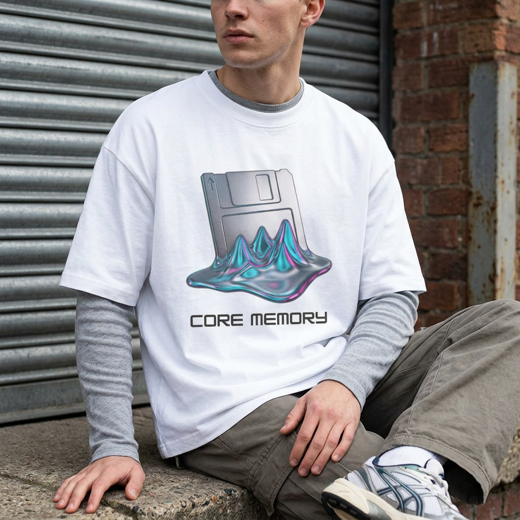 Oversized Glitch Graphic Tee - Corrupted Core Memory