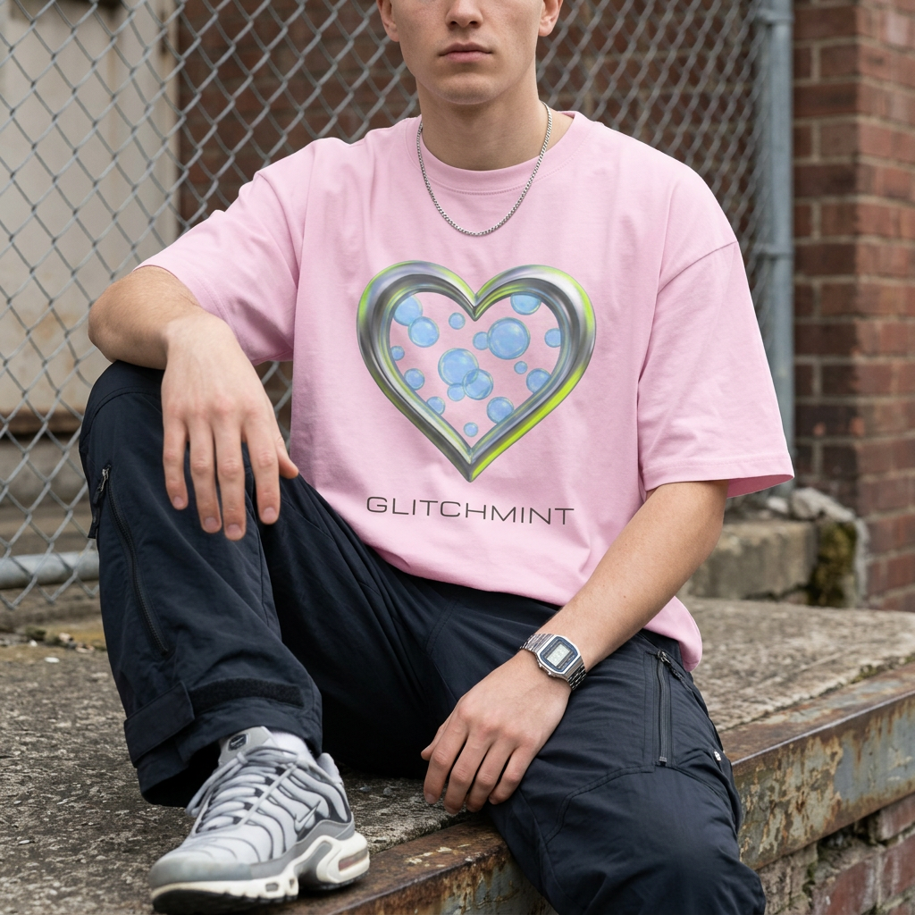 Oversized Retro-Futurist Chrome T-Shirt - Glitchmint Biosphere 2.0