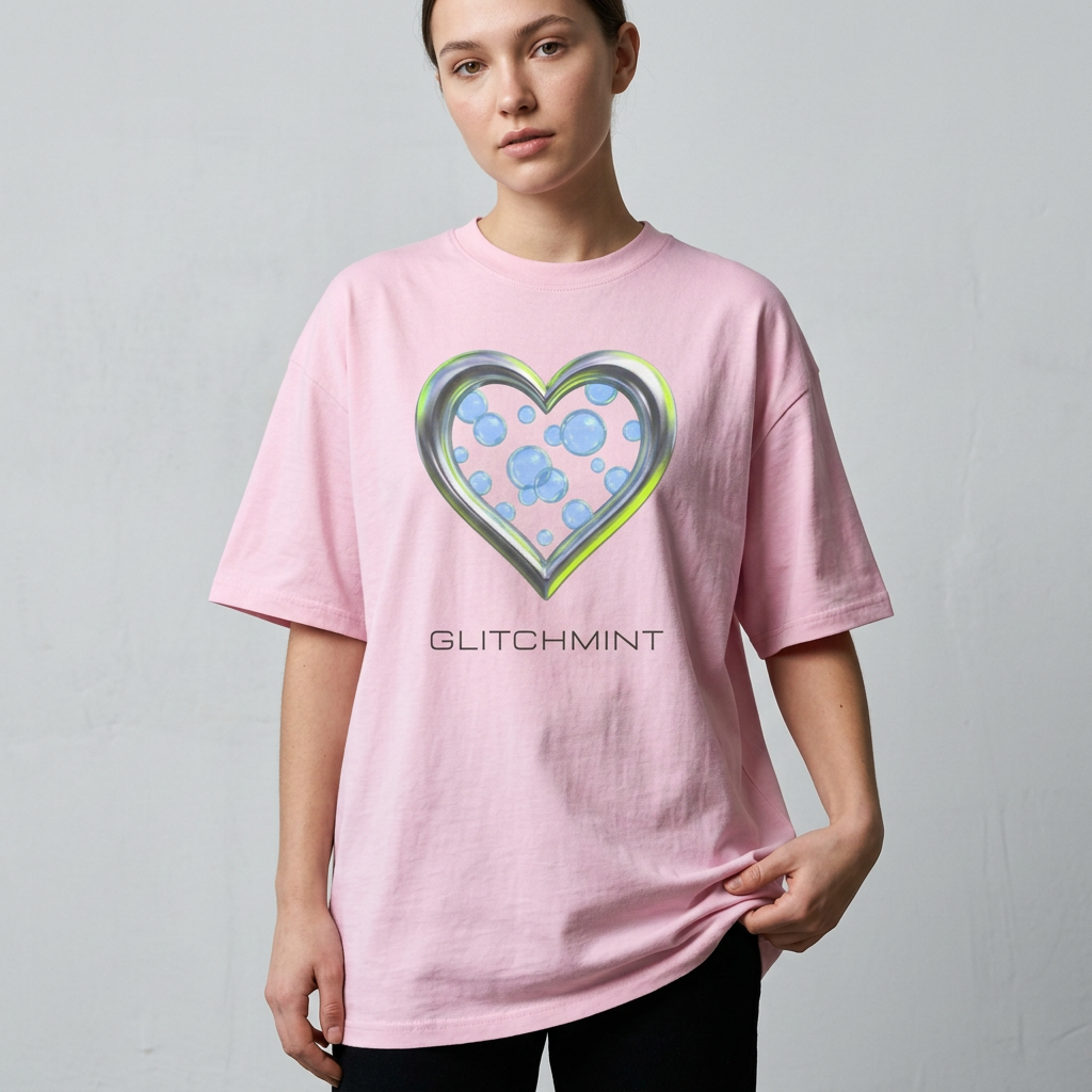 Oversized Retro-Futurist Chrome T-Shirt - Glitchmint Biosphere 2.0