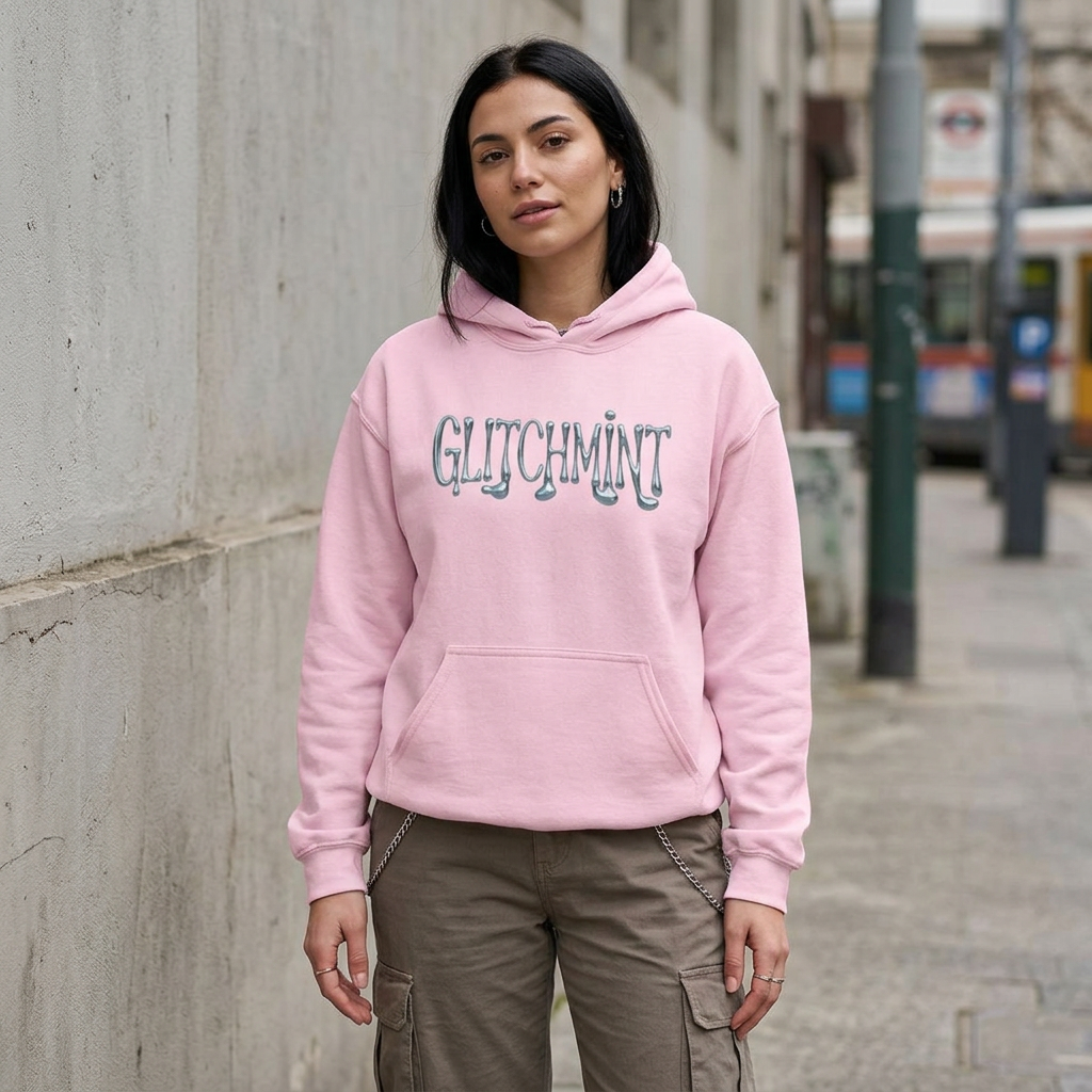 Retro-Futurist Chrome Liquid Logo Hoodie - Y2K Aesthetic