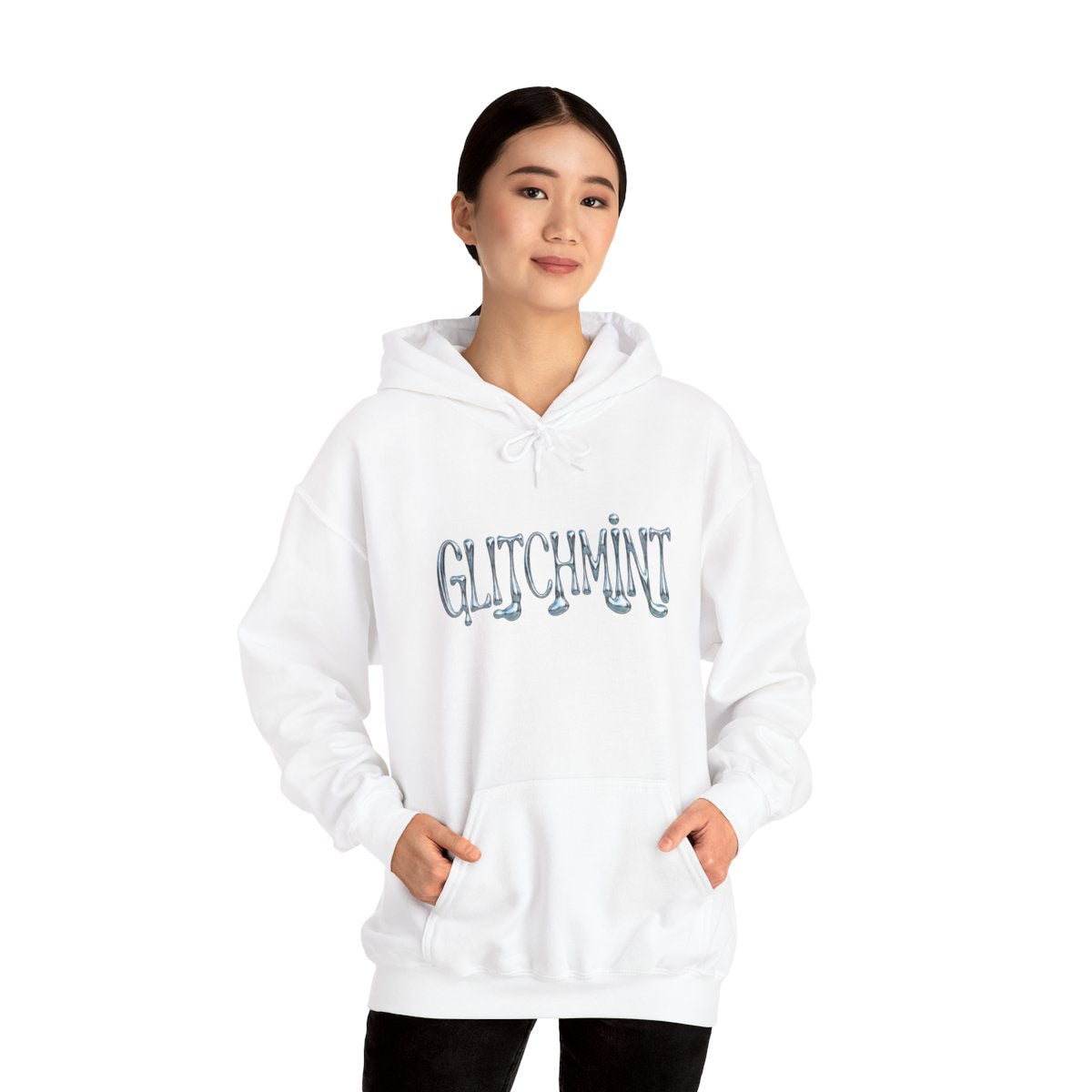 Retro-Futurist Chrome Liquid Logo Hoodie - Y2K Aesthetic