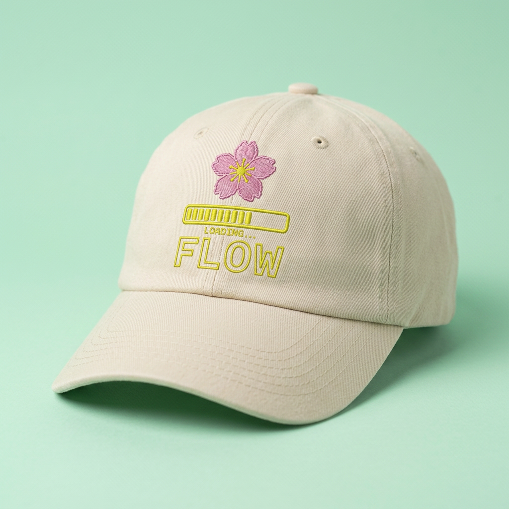 Cyber Sakura Embroidered Dad Hat - Retro-Futurism Y2K Tech Cap