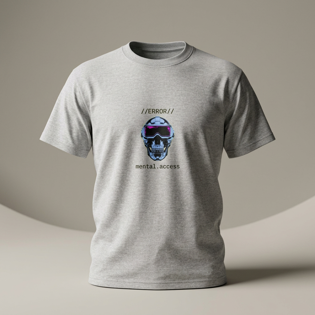 Unisex Heavyweight Tee - Mental Access 404 Chrome Skull