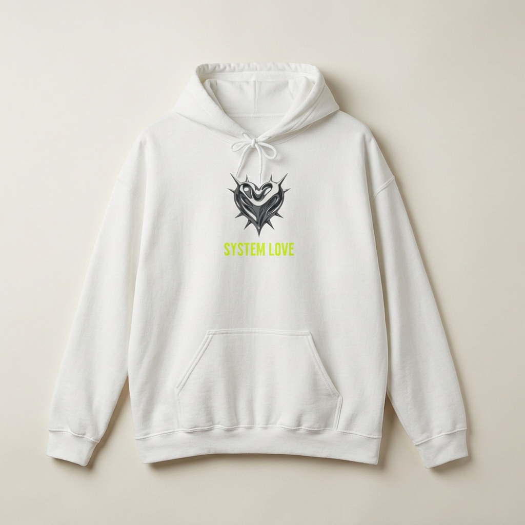 Retro-Futurism Chrome Heart Hoodie - System Love Y2K Streetwear