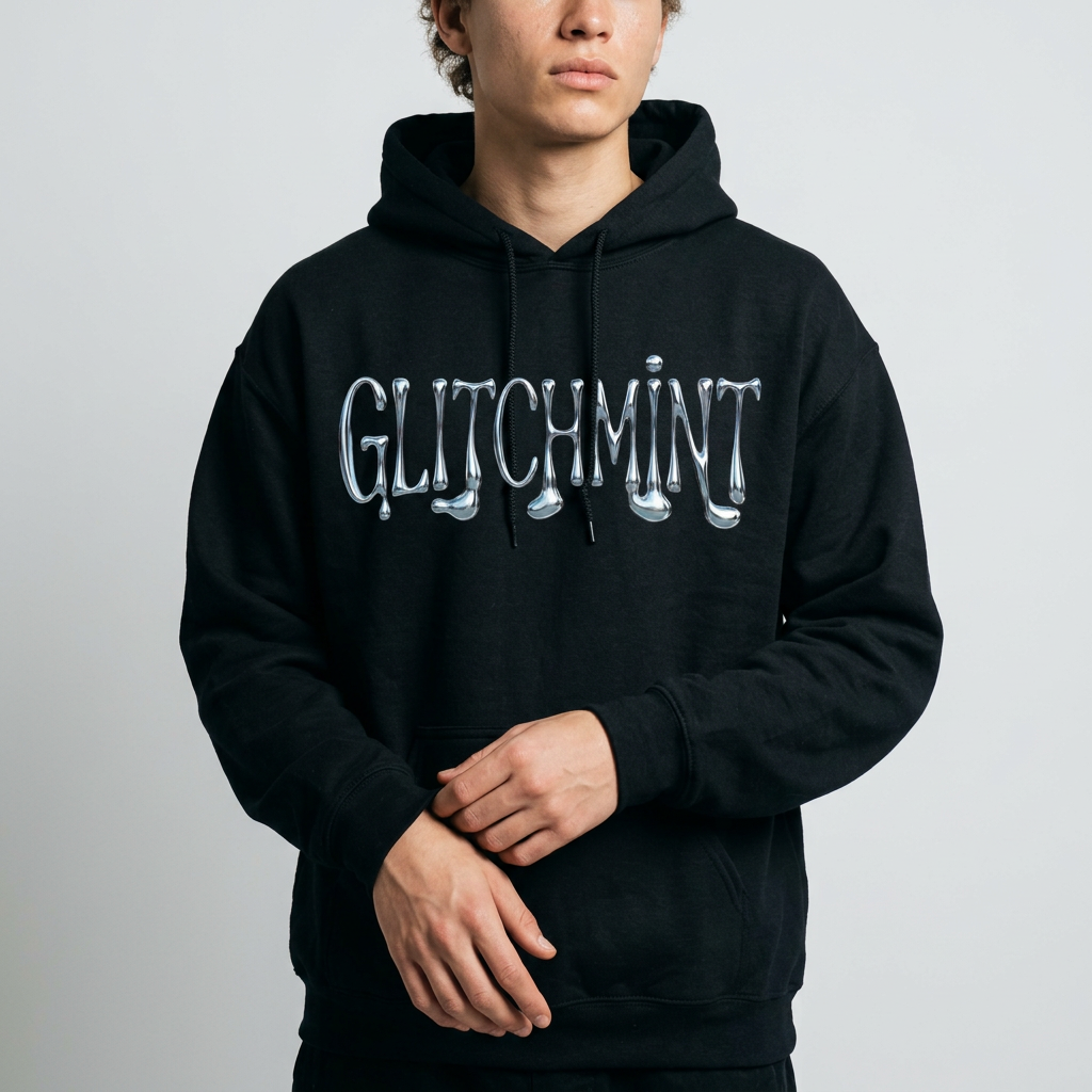 Retro-Futurist Chrome Liquid Logo Hoodie - Y2K Aesthetic