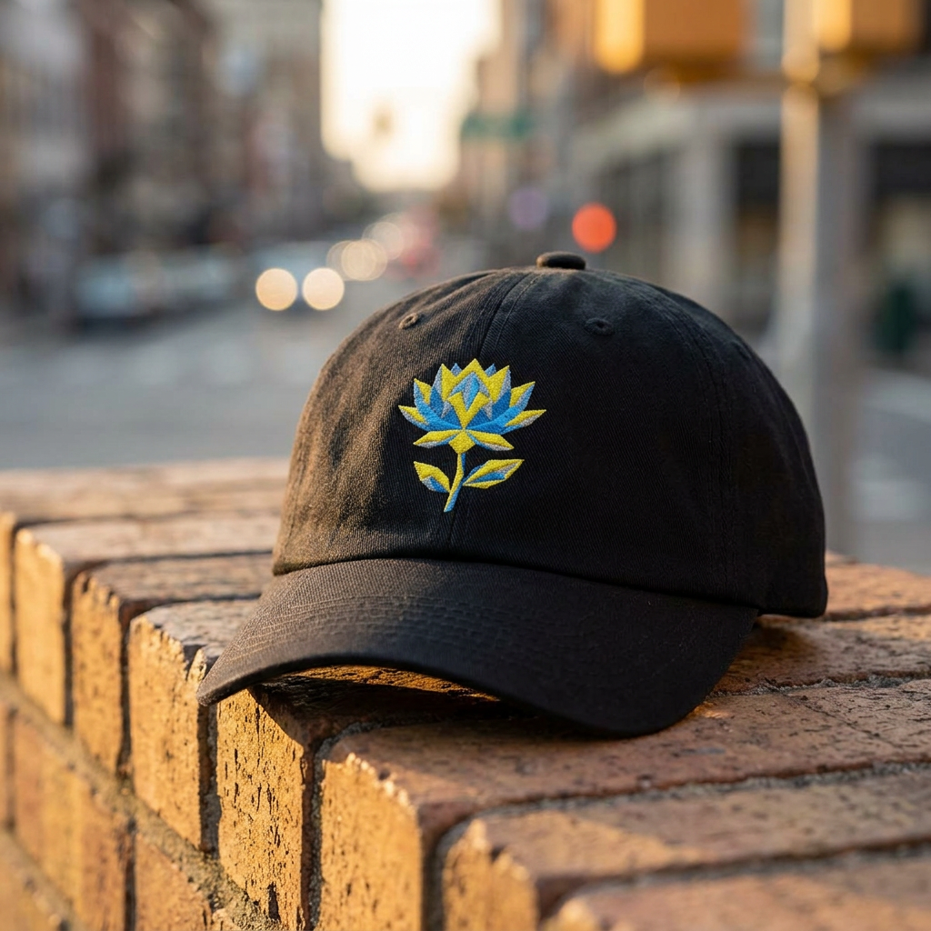 Embroidered Dad Hat - Low Poly Lotus Cyberpunk Aesthetic