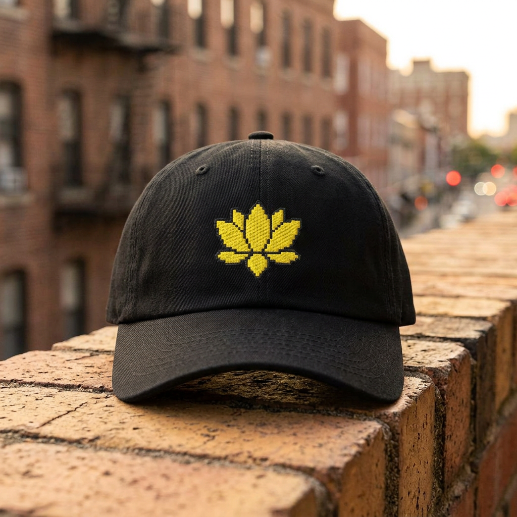 Embroidered Pixel Lotus Dad Hat | Minimalist Y2K Tech Cap